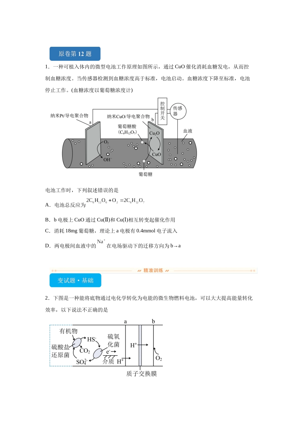 2024年新课标卷T12-电化学基础变式题.docx_第1页