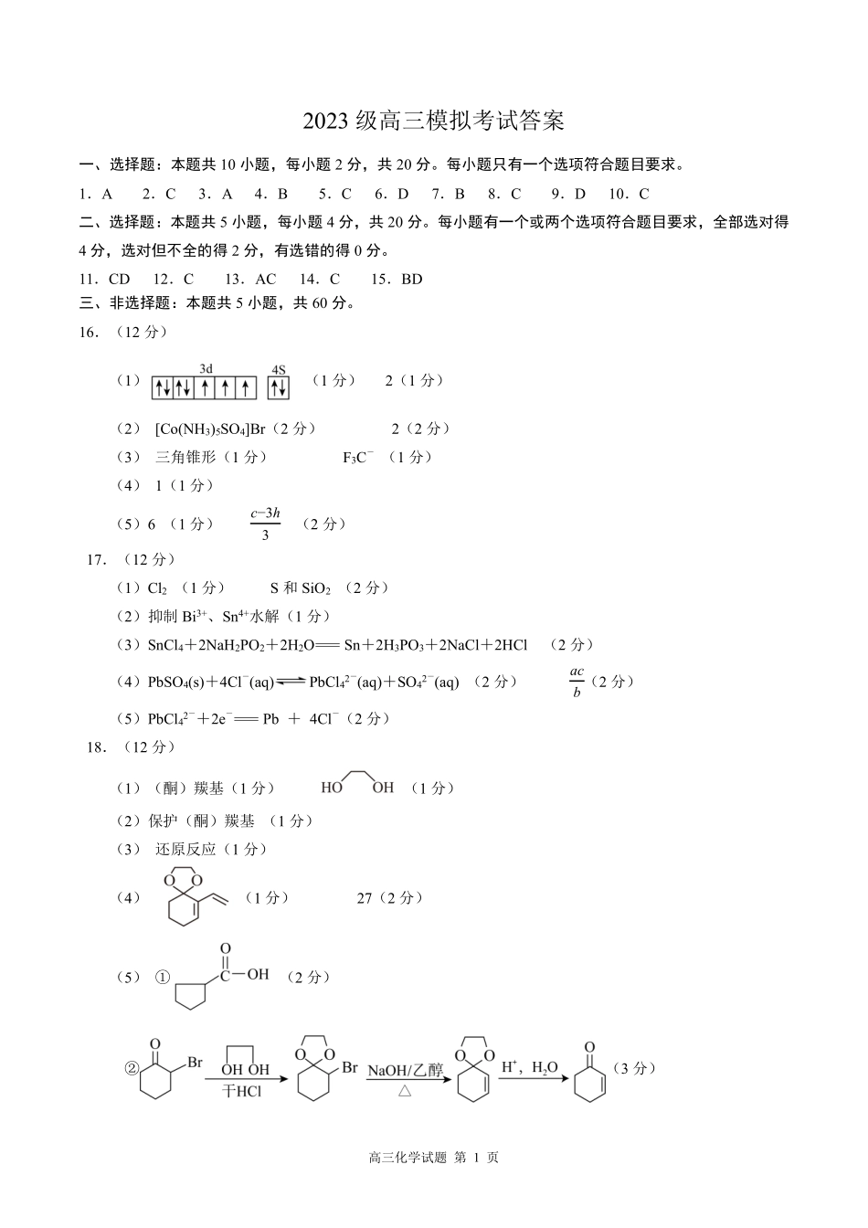 2023级高三模拟考试化学答案.pdf_第1页