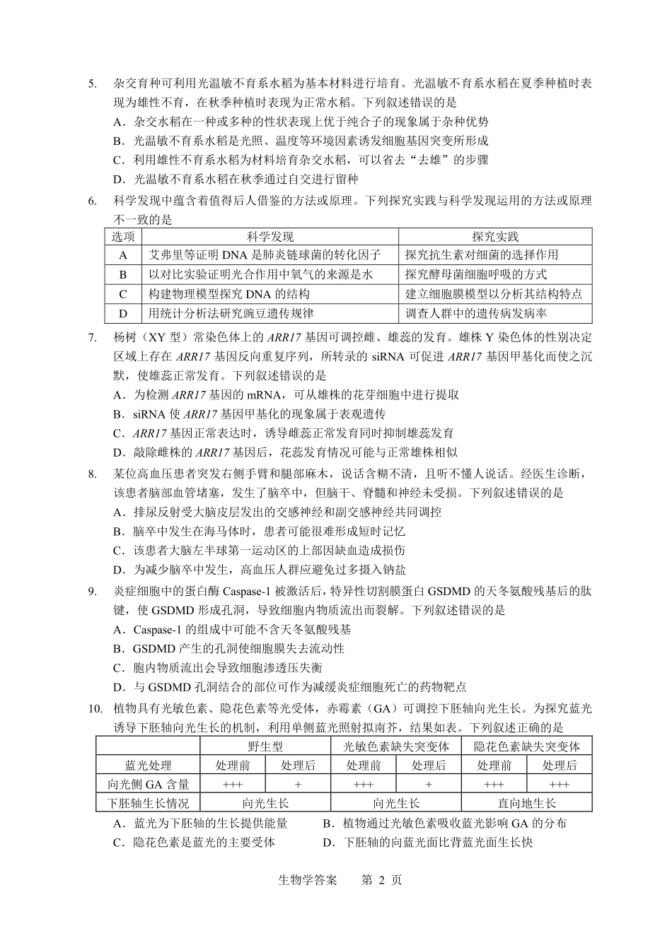2026年普通高中毕业班考前冲刺题生物(二).pdf_第2页