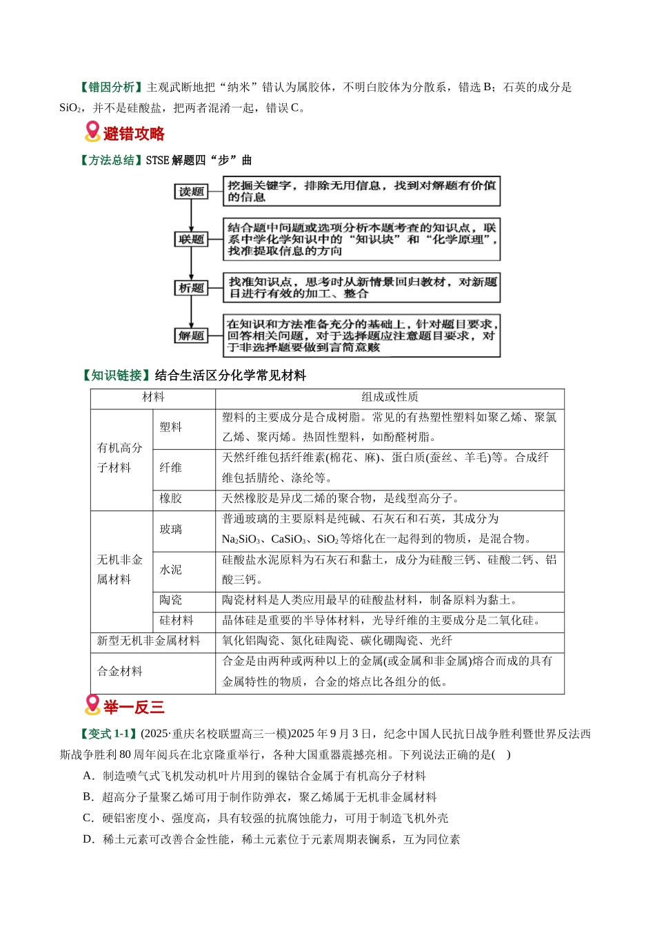 专题01 化学与STEE、传统文化失分点避坑(易错专练)(全国通用)(教师版).docx_第2页