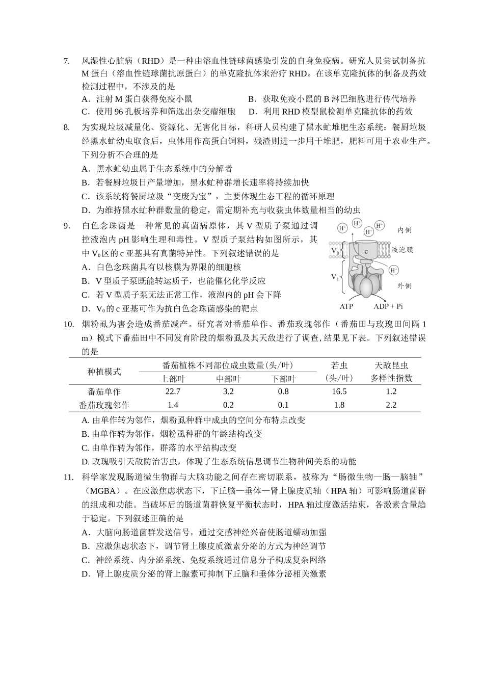 2026年普通高中毕业班考前冲刺题生物（一）.docx_第2页