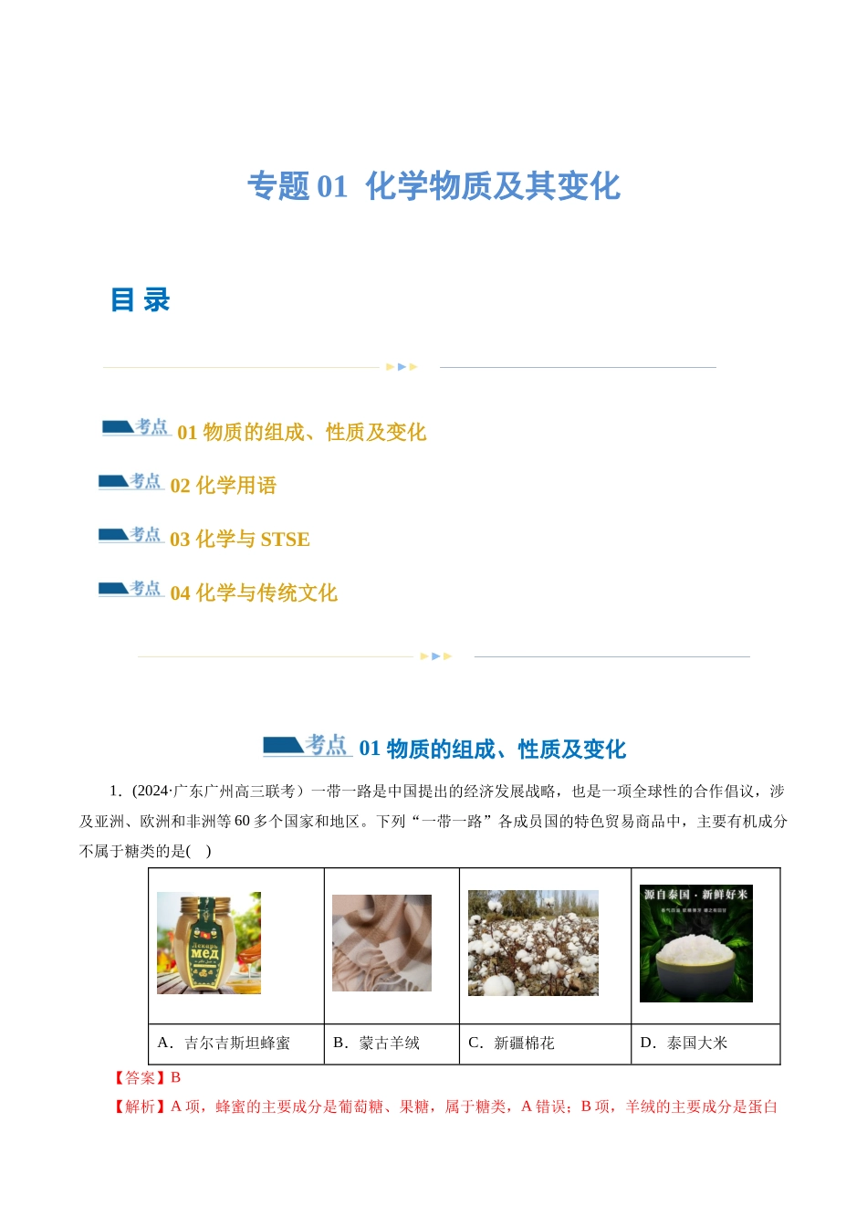 专题01 化学物质及其变化(练习)(解析版).docx_第1页