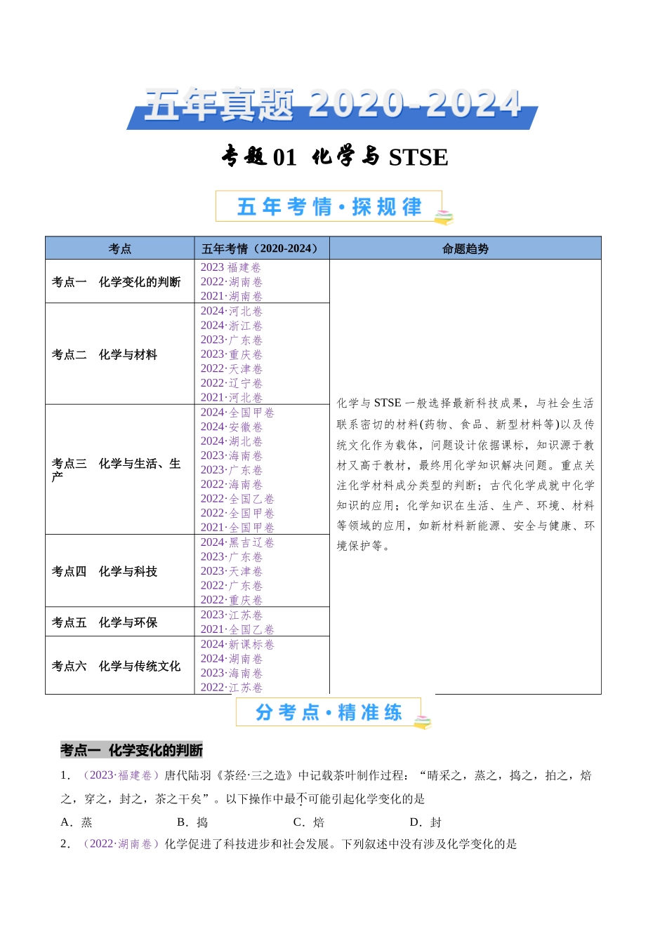 专题01 化学与STSE(全国通用)(原卷版).docx_第1页