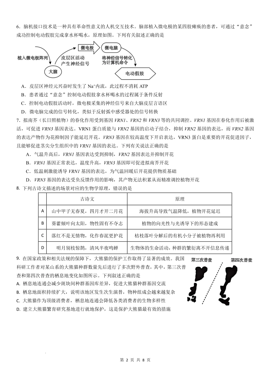 华南师范大学附属中学2026届高三综合测试生物.pdf_第2页