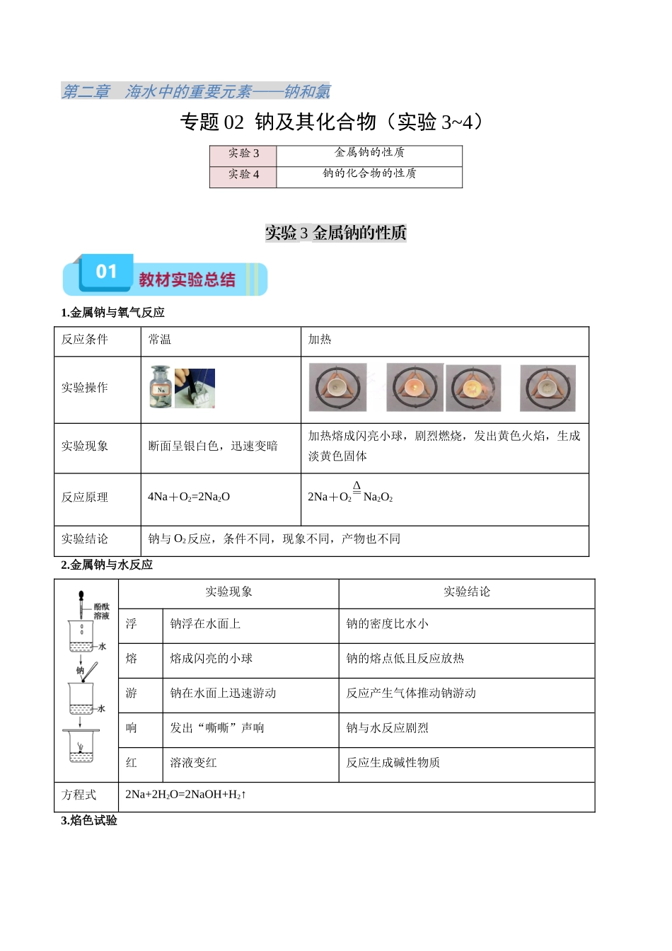 专题02 钠及其化合物(实验3~4)(原卷版).docx_第1页