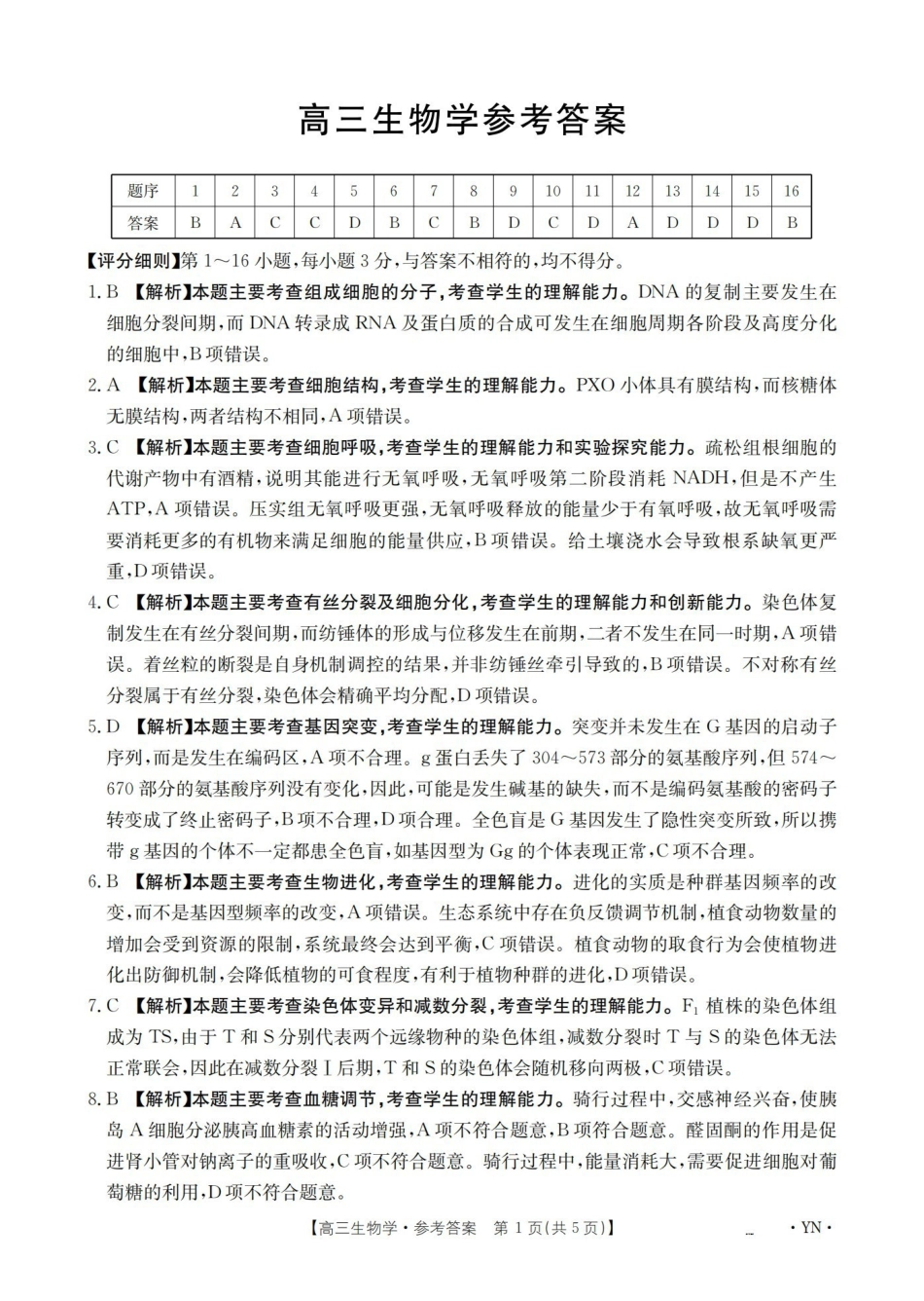 生物(下标YN)答案云南部分学校GolidenSuny联考2026届高三下学期5月14-15日百万大联考(下标YN)(5.14-5.15).pdf_第1页