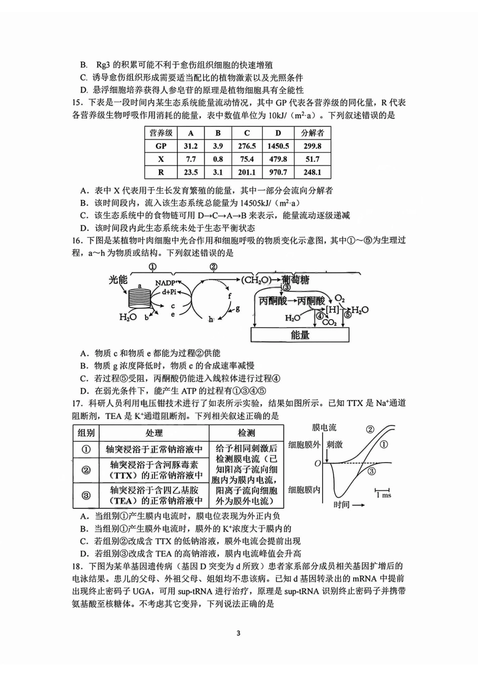 生物+答案【中国第九高中】【浙江第一校】【镇海中学最后一考】浙江镇海中学2026年5月高三年级模拟练习(5月20左右).pdf_第3页