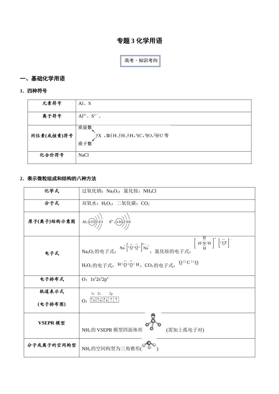 专题3 化学用语(知识点+模拟及高考真题+答案解析).docx_第1页