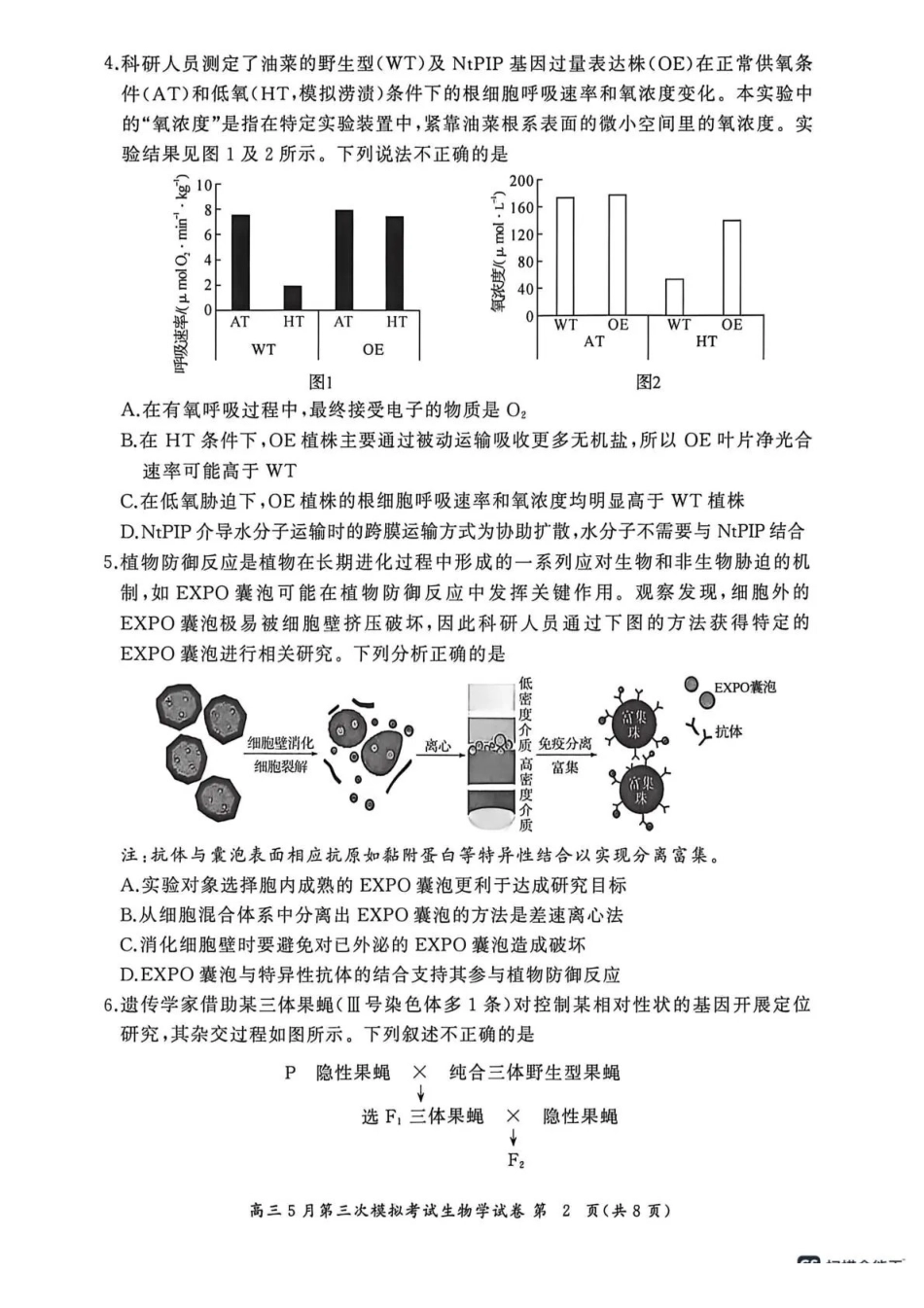 生物湖北黄冈中学2026届高三年级5月第三次模拟考试(黄冈高三三模)(5.24-5.25).pdf_第2页