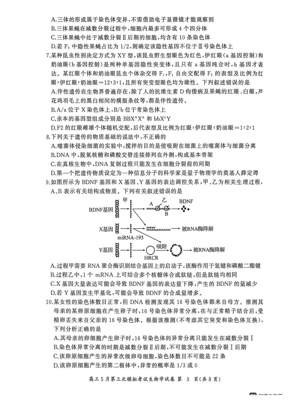 生物湖北黄冈中学2026届高三年级5月第三次模拟考试(黄冈高三三模)(5.24-5.25).pdf_第3页
