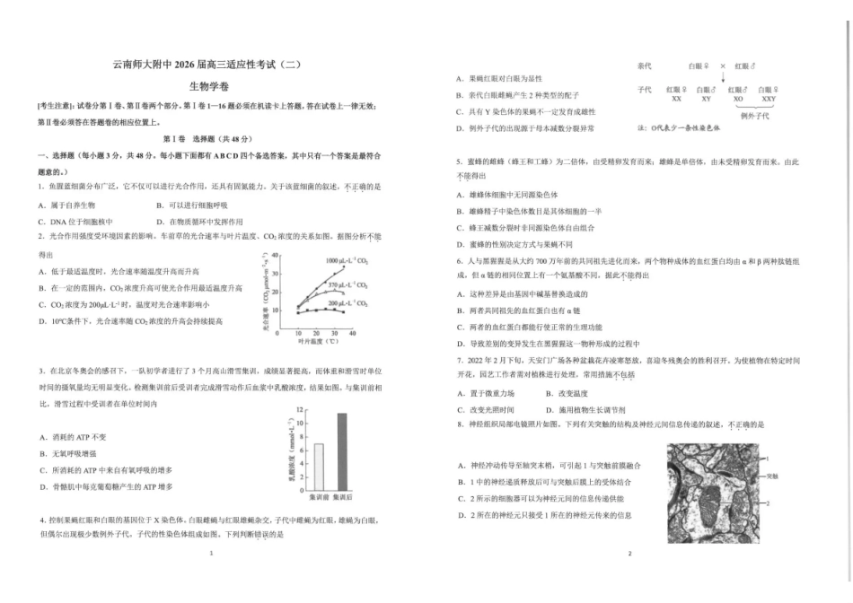 生物适应性(二)+答案云南云南师大附中2026届高考暨适应性考试(5.29-5.31).pdf_第1页