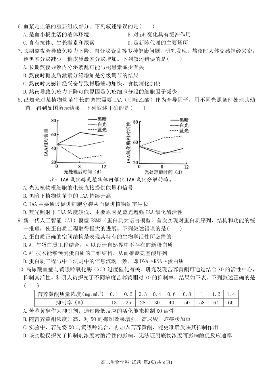 生物浙江北斗星盟2025学年第二学期高二年级5月阶段性质量检测试卷(5.27-5.28).pdf_第2页
