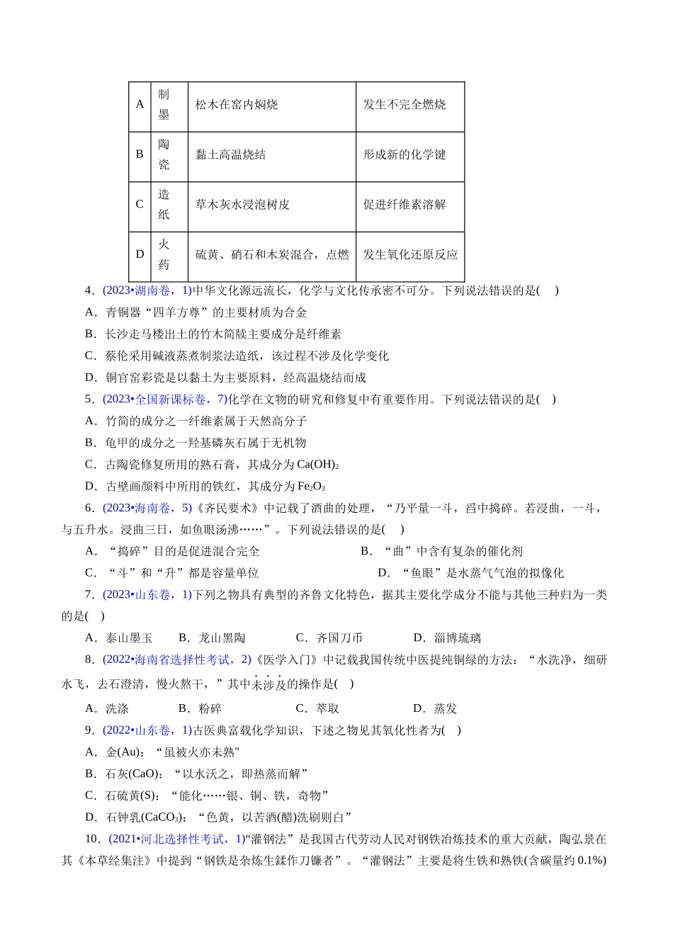 专题04 化学与传统文化(原卷版).docx_第2页