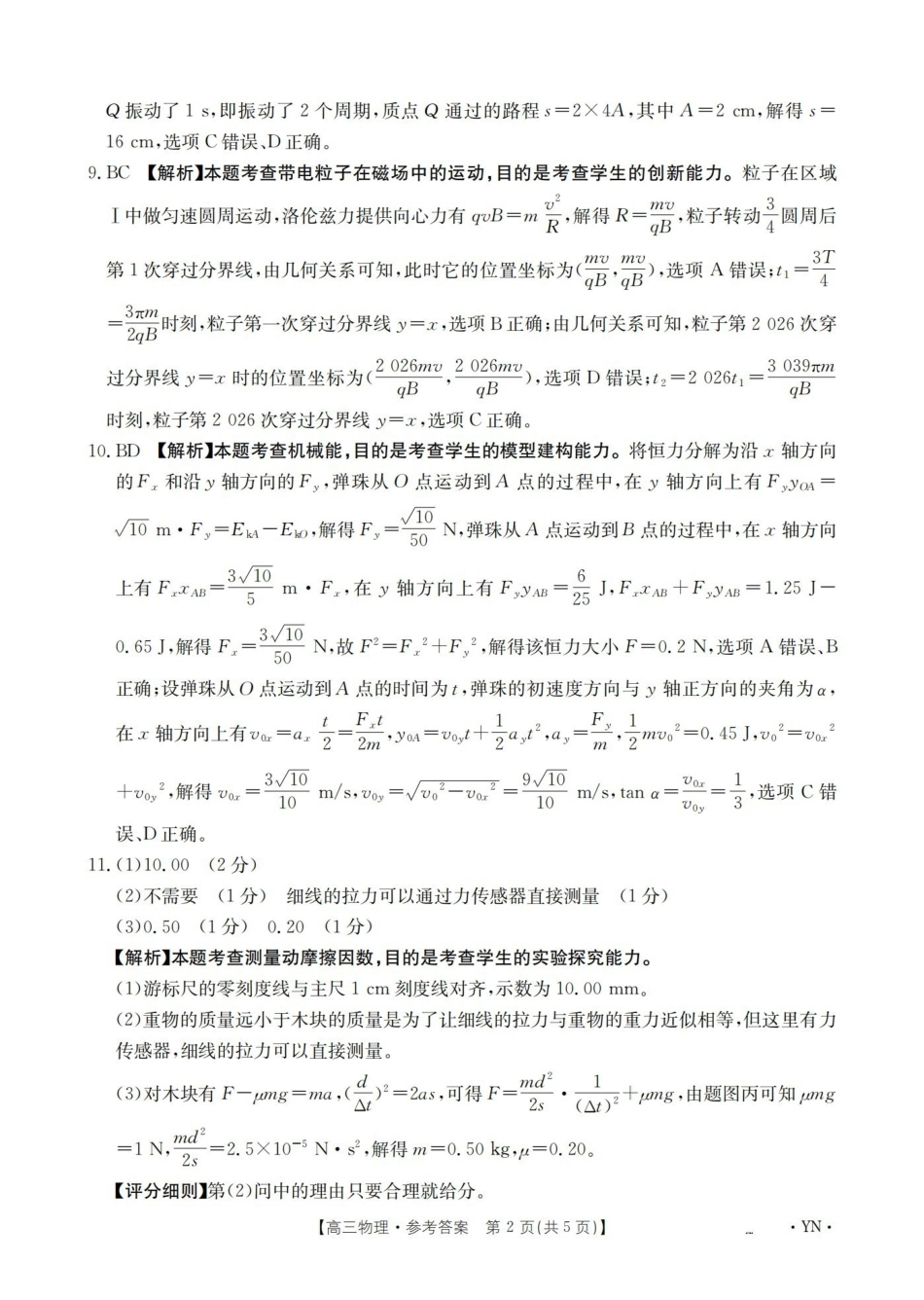 物理(下标YN)答案云南部分学校GolidenSuny联考2026届高三下学期5月14-15日百万大联考(下标YN)(5.14-5.15).pdf_第2页
