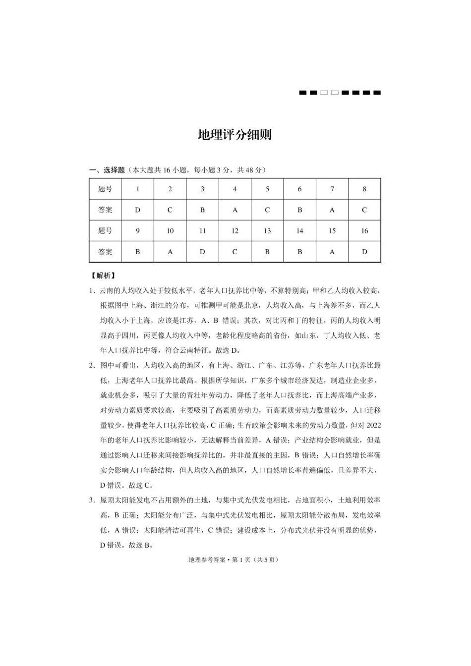 西南名校联盟2026届“3+3+3”高三考前学情自测地理答案.pdf_第1页