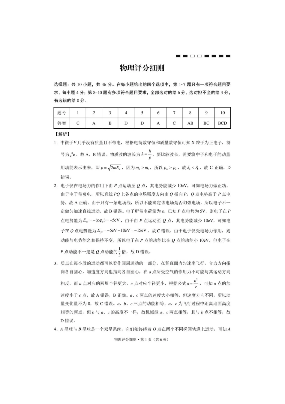 西南名校联盟2026届“3+3+3”高三考前学情自测物理答案.pdf_第1页