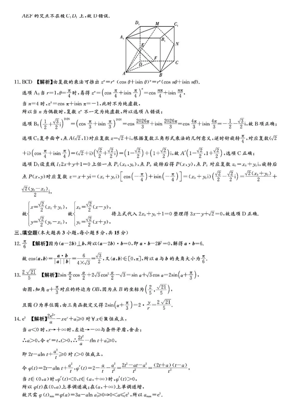 长郡中学2026届高三适应性月考卷(十)数学答案.pdf_第2页