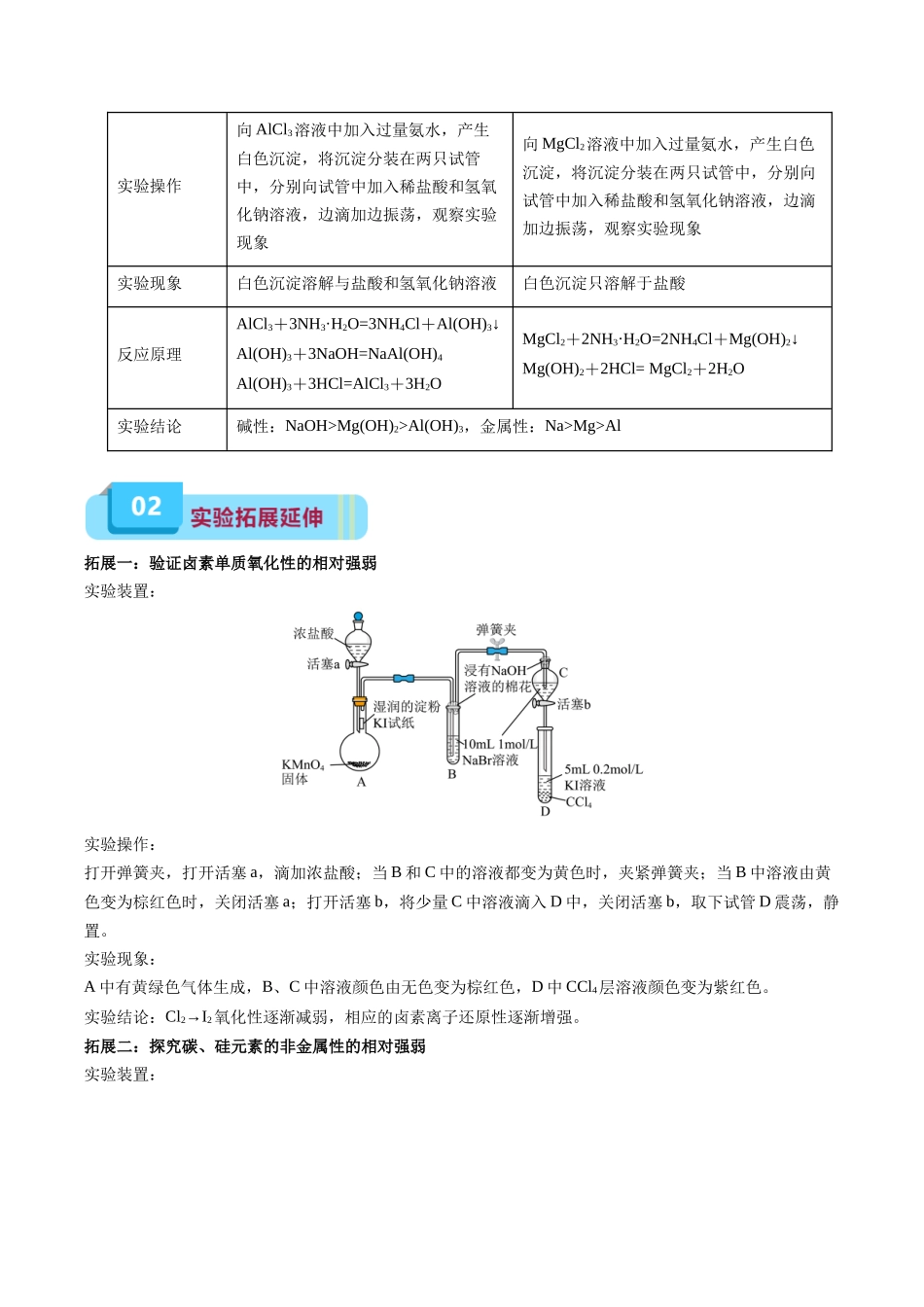 专题06 同主族、同主族元素性质的递变(实验11)(原卷版).docx_第3页