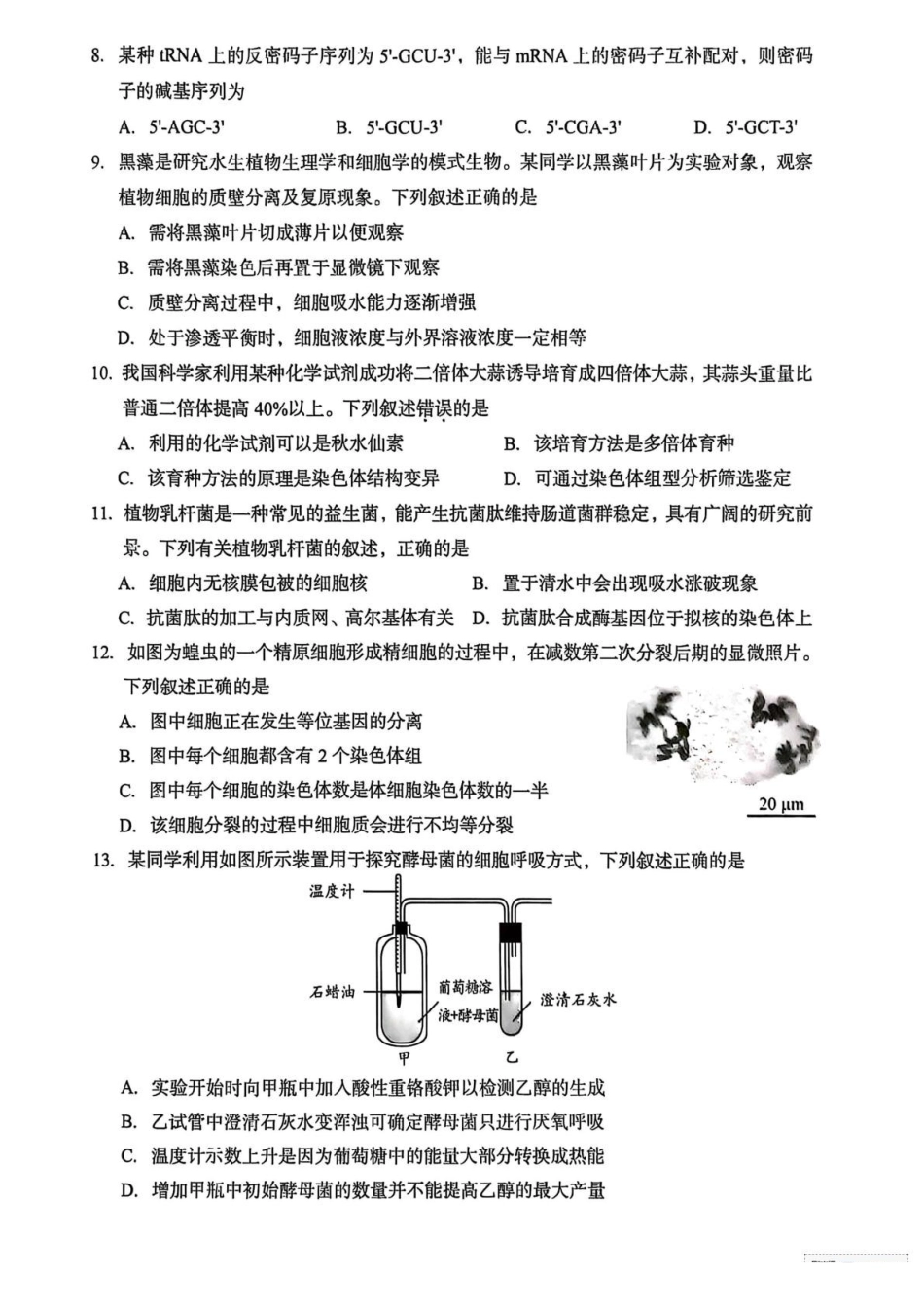浙江台州市2024-2025学年高一下学期期末考试生物试题(有答案)_副本.pdf_第2页