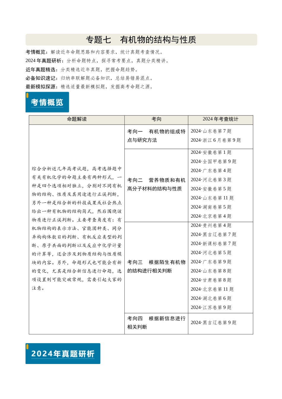 专题07 有机物的结构与性质(学生版).docx_第1页