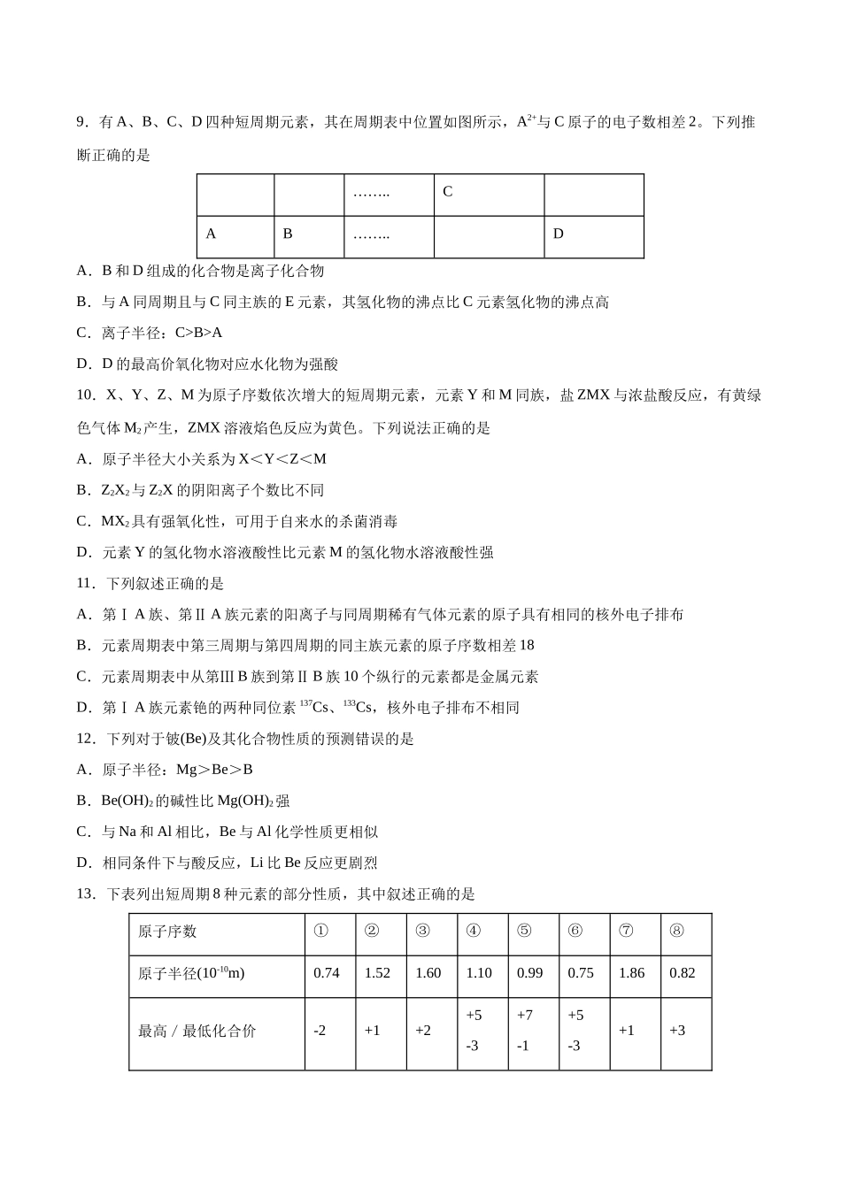 专题09 元素周期律与元素周期表(习题).docx_第2页