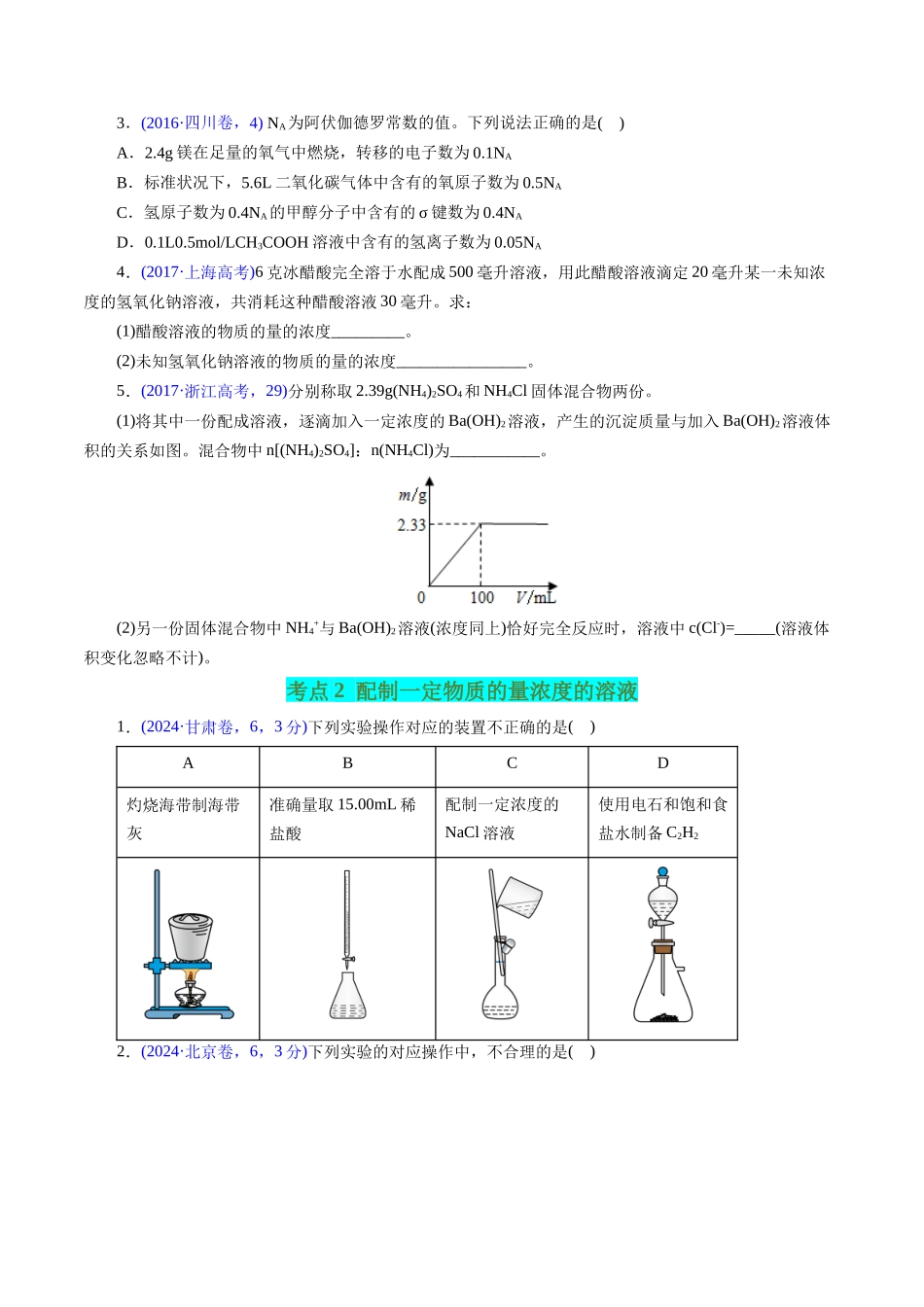 专题09 物质的量浓度(原卷版).docx_第2页