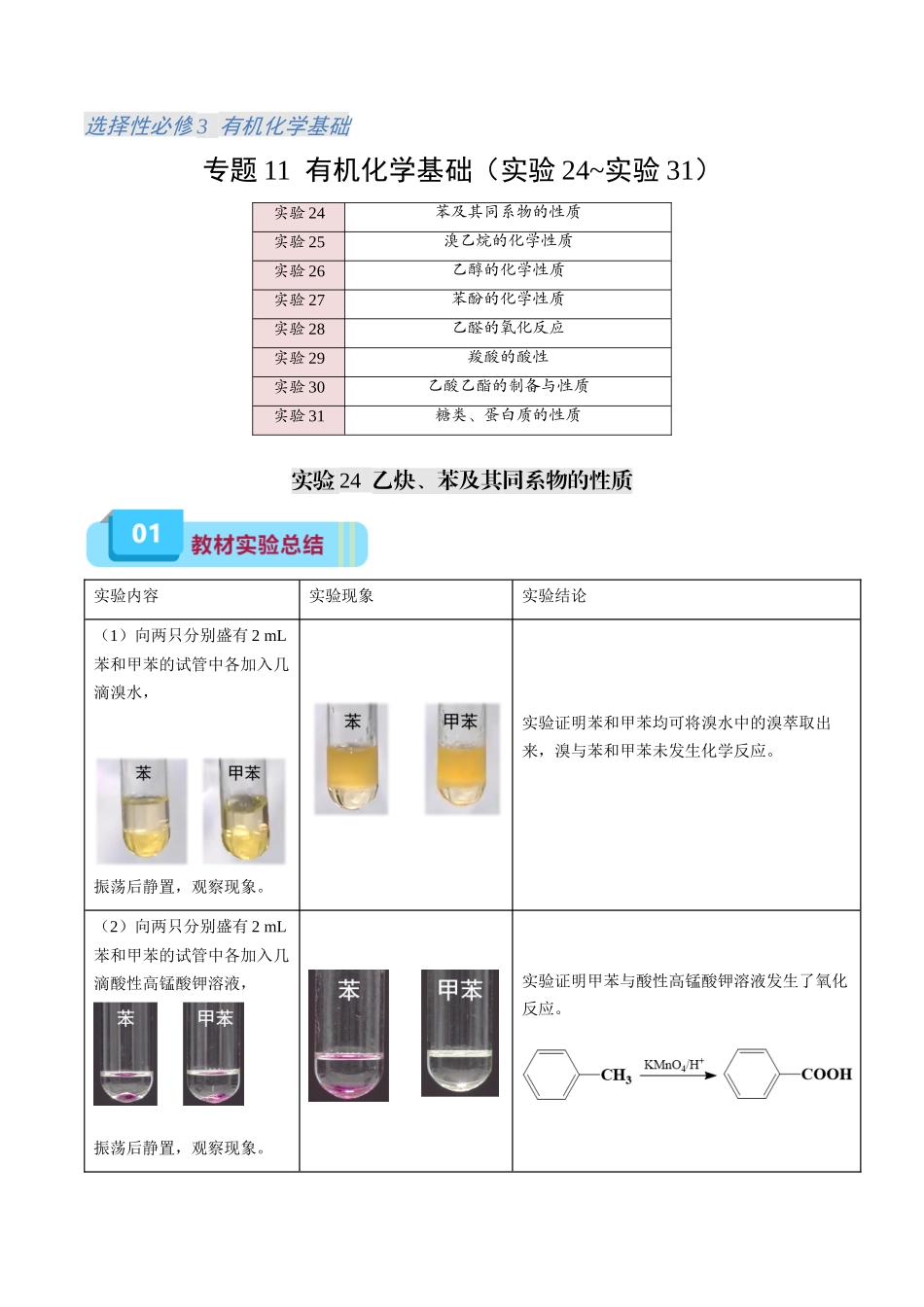 专题11 有机化学基础(实验24~实验31)-(教师版).docx_第1页