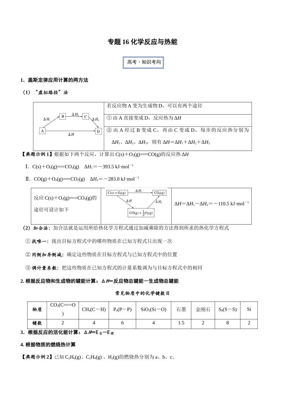 专题16 化学反应与热能（知识点+模拟及高考真题+答案解析）.docx_第1页