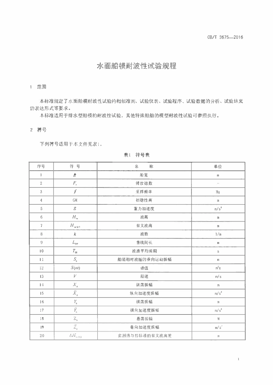 CBT 3675-2016 水面船模耐波性试验规程.pdf_第3页