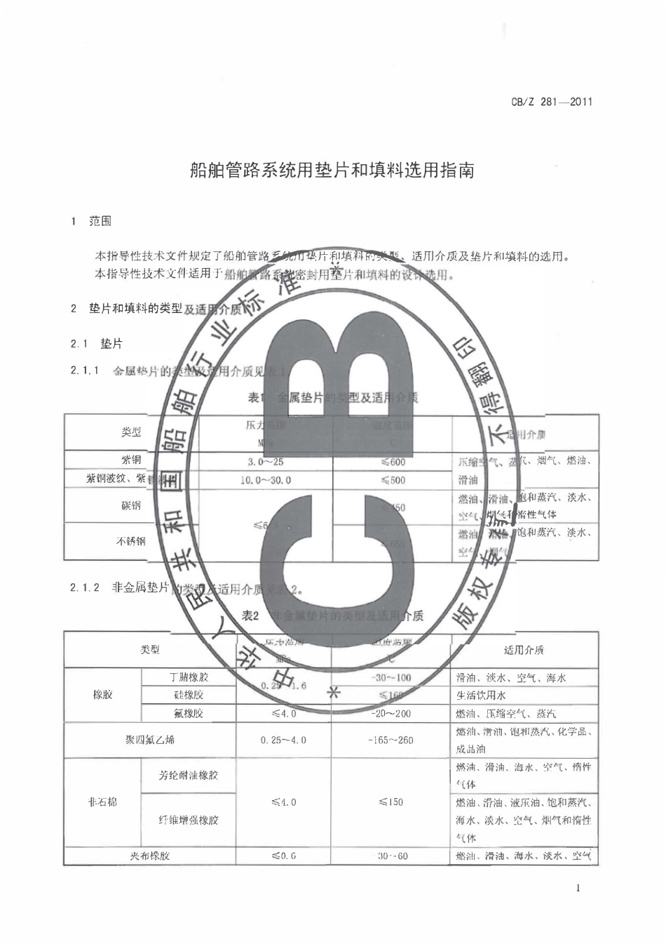 CBZ 281-2011 船舶管路系统用垫片和填料选用指南.pdf_第3页