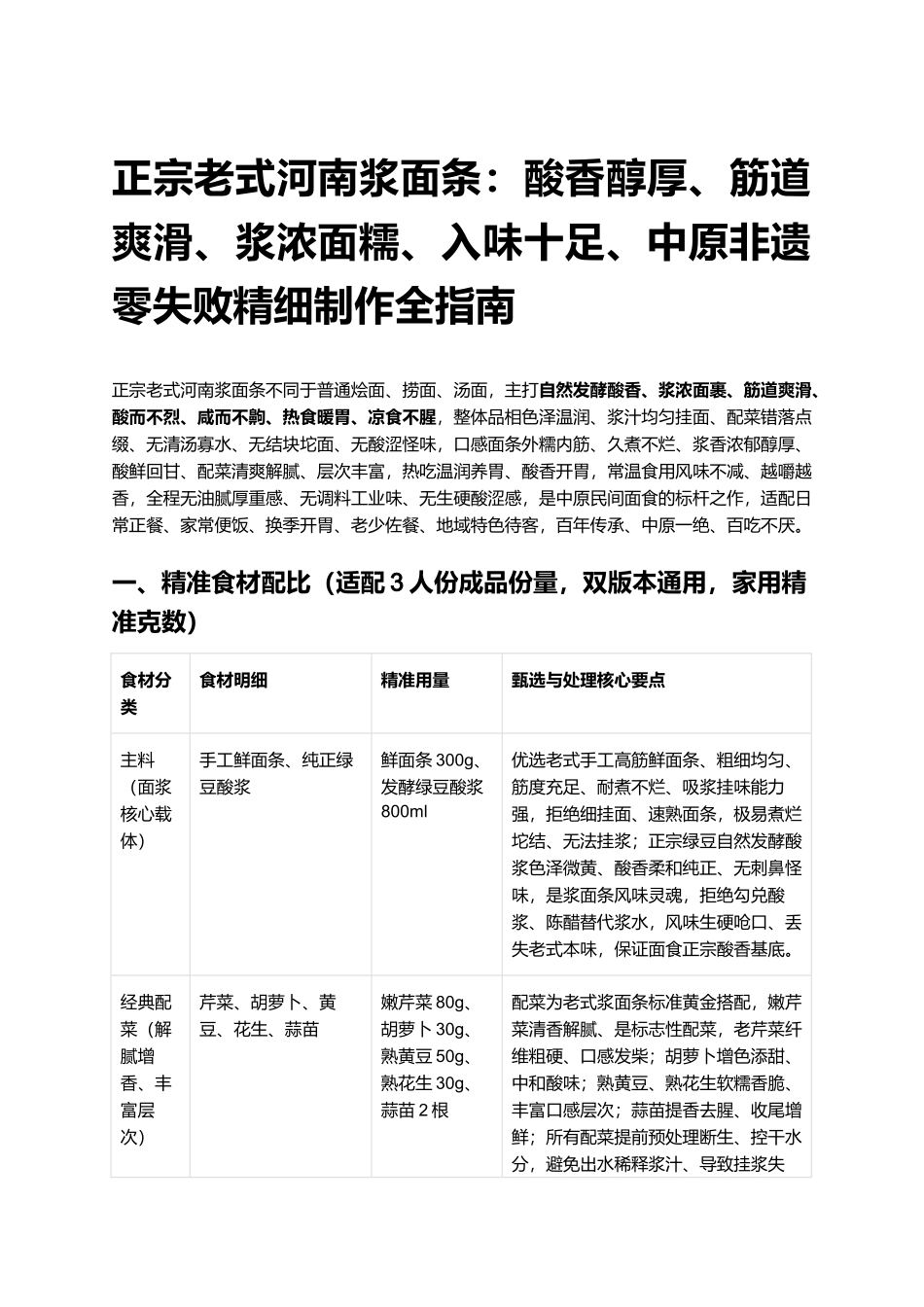 正宗老式河南浆面条：酸香醇厚、筋道爽滑、浆浓面糯、入味十足、中原非遗、零失败精细制作全指南.docx_第1页