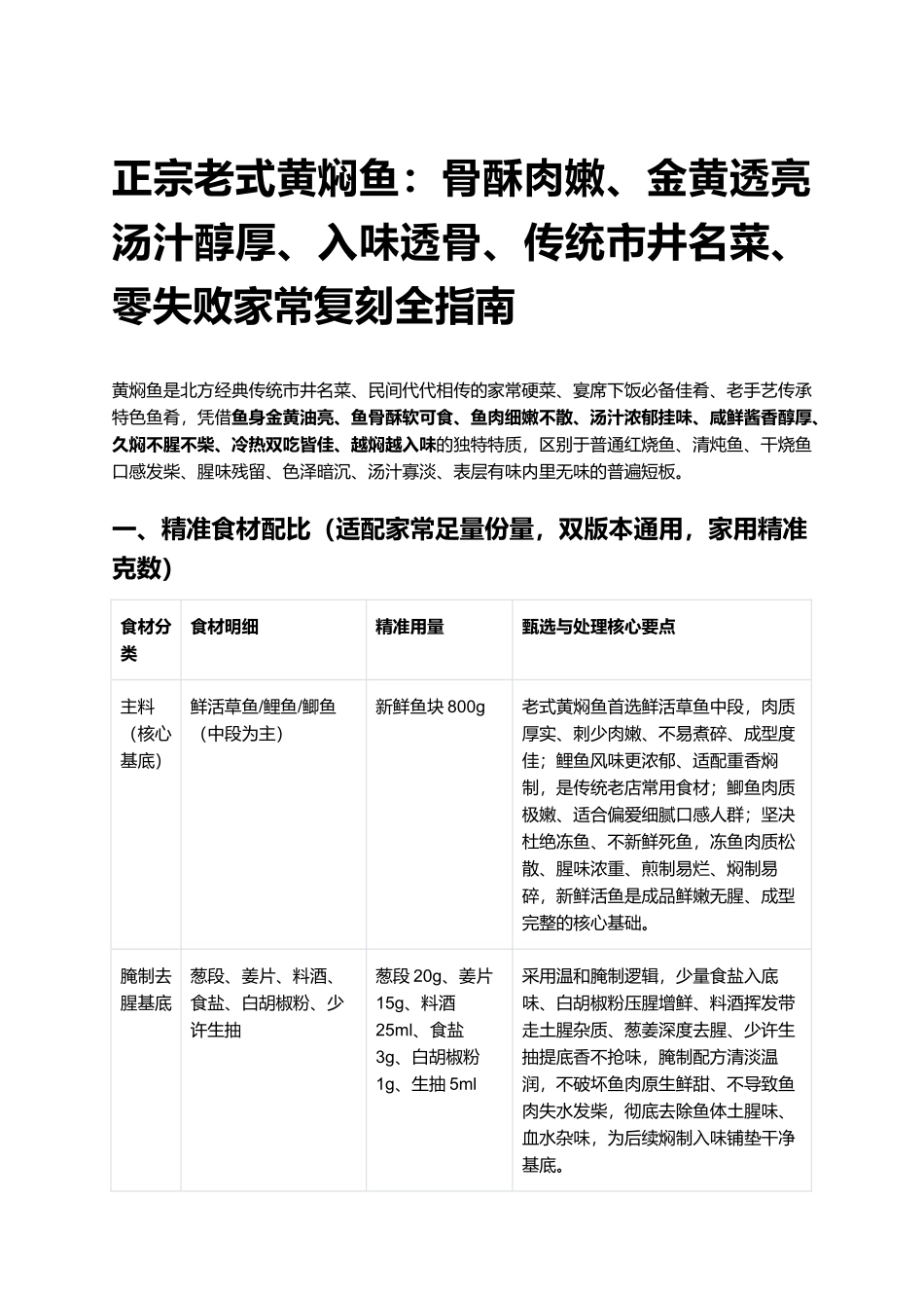 正宗老式黄焖鱼：骨酥肉嫩、金黄透亮、汤汁醇厚、入味透骨、传统市井名菜、零失败家常复刻全指南.docx_第1页