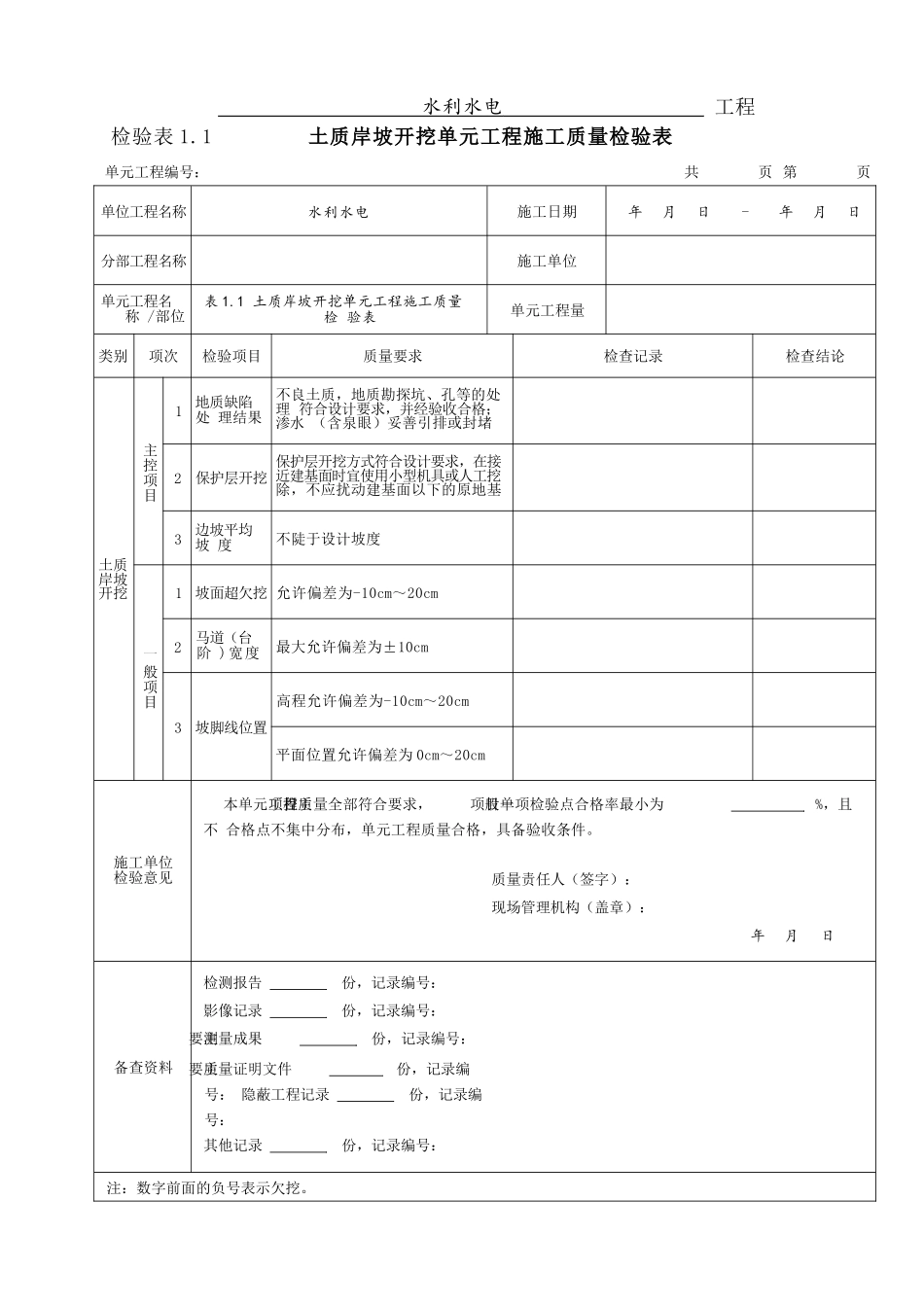 新版《水利水电工程单元工程施工质量检验表与验收表》(评定表格).docx_第3页