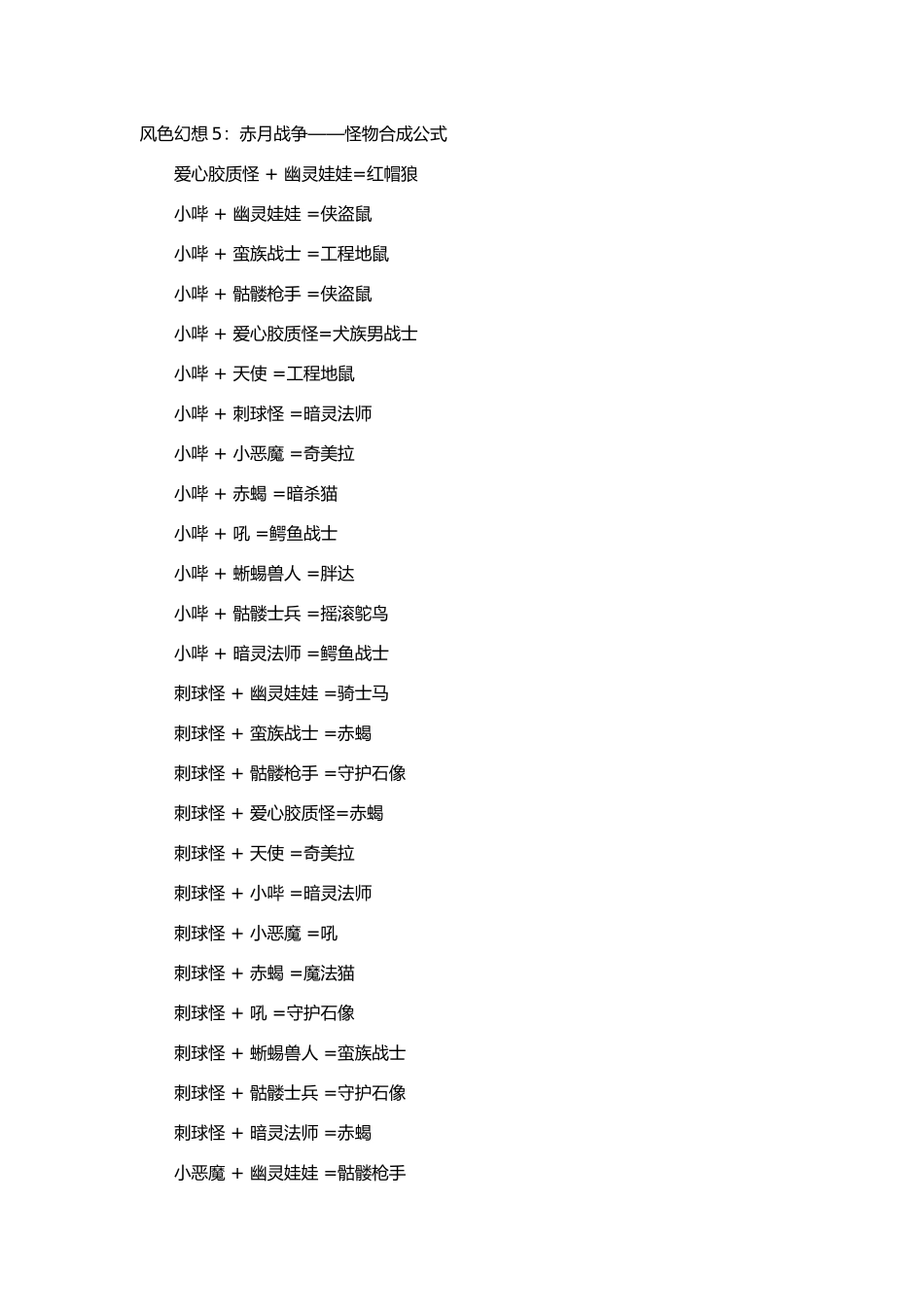 风色幻想5:赤月战争 怪物合成公式.docx_第1页