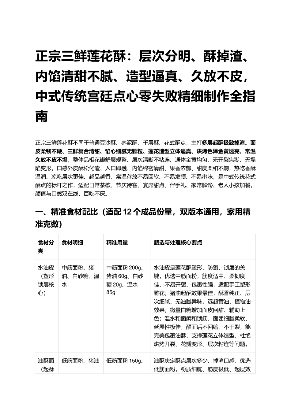 正宗三鲜莲花酥：层次分明、酥掉渣、中式传统宫廷点心零失败精细制作全指南.docx_第1页