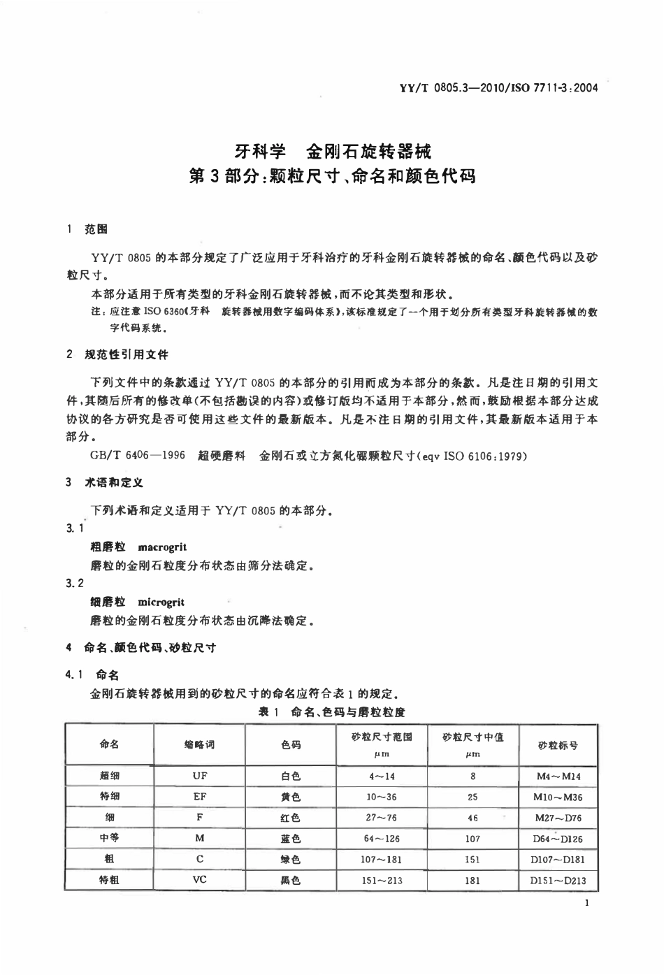 YYT 0805.3-2010 牙科学金刚石旋转器械 第3部分:颗粒尺寸、命名和颜色代码.pdf_第3页