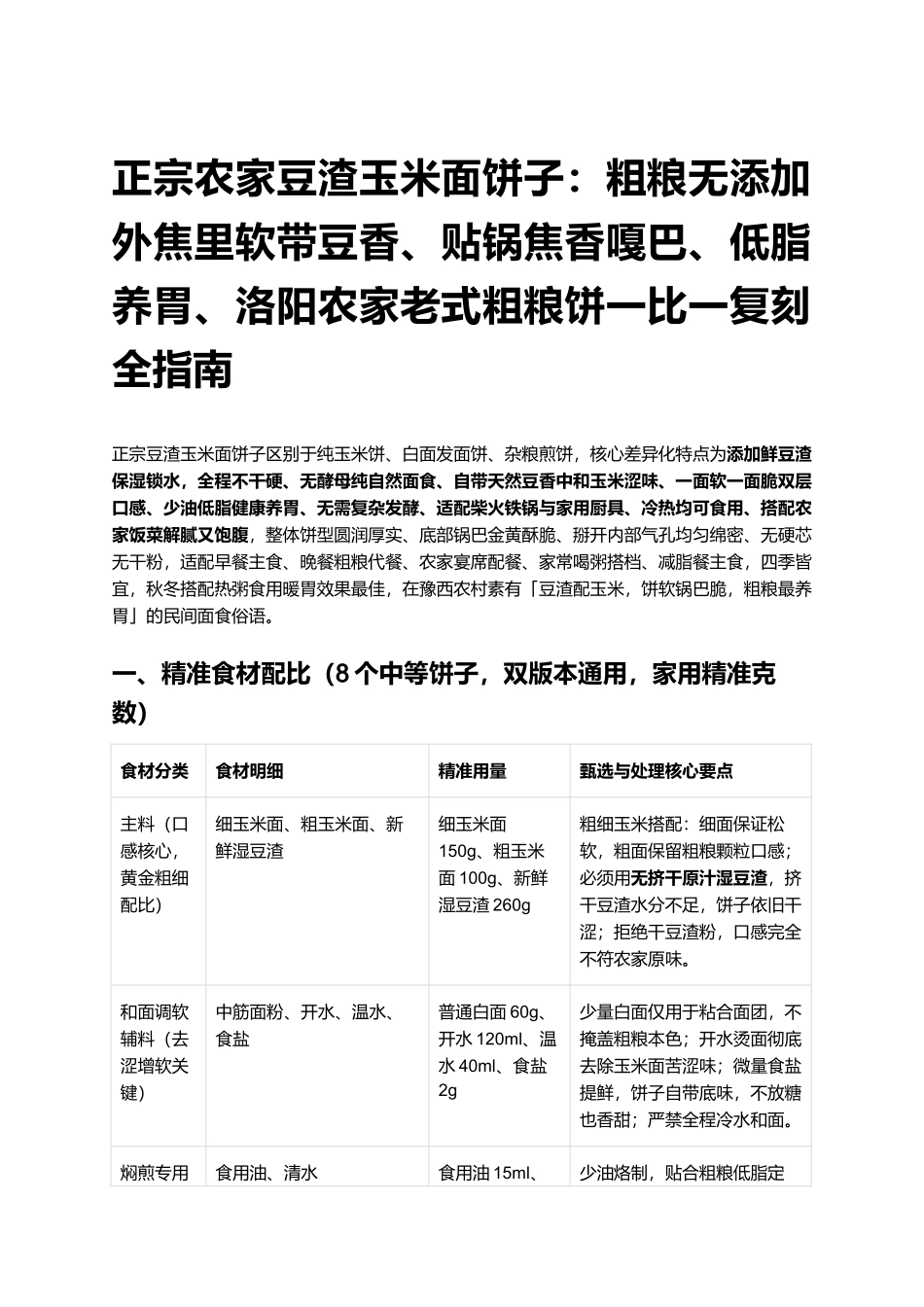 正宗农家豆渣玉米面饼子:、洛阳农家老式粗粮饼一比一复刻全指南.docx_第1页