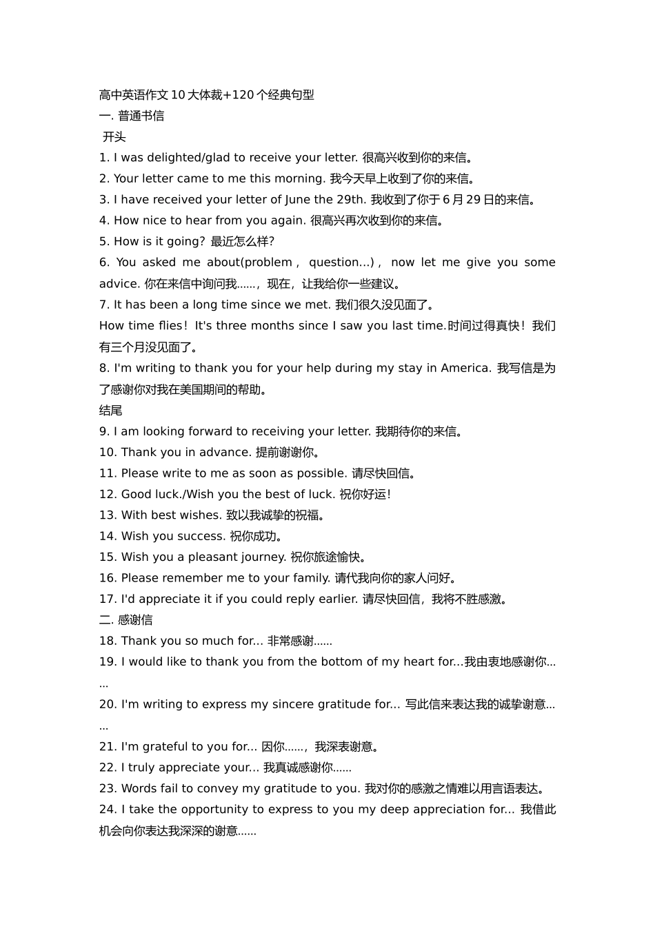 高中英语作文10大体裁+120个经典句型.docx_第1页