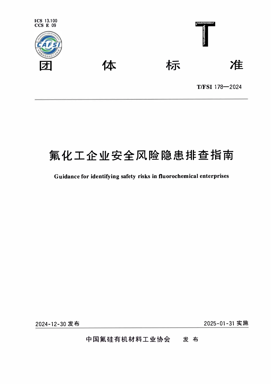 TFSI 178-2024 氟化工企业安全生产规范氟化工企业安全风险隐患排查指南.pdf_第1页