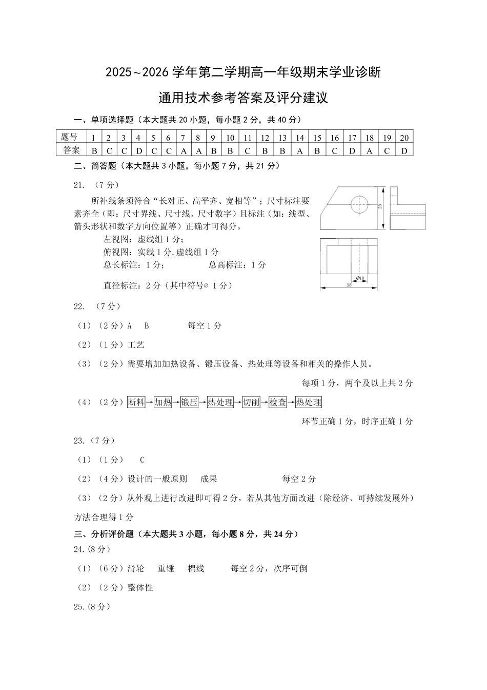 高一通用技术答案太原2025-2026学年高一下学期期末.pdf_第1页