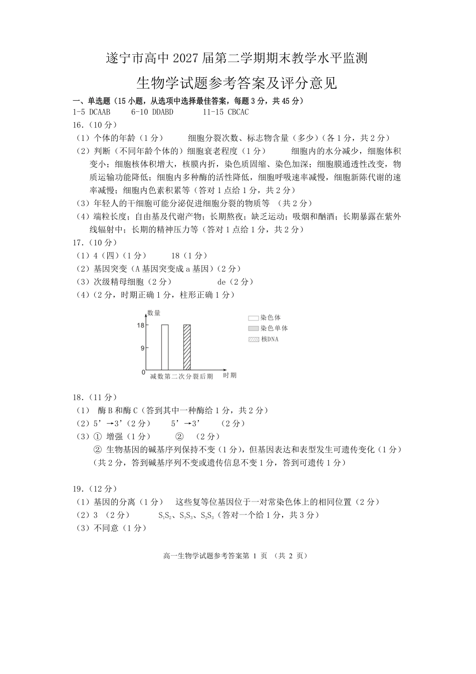生物四川遂宁市高中2027届高一第二学期期末教学水平监测(7.7-7.9).pdf_第1页