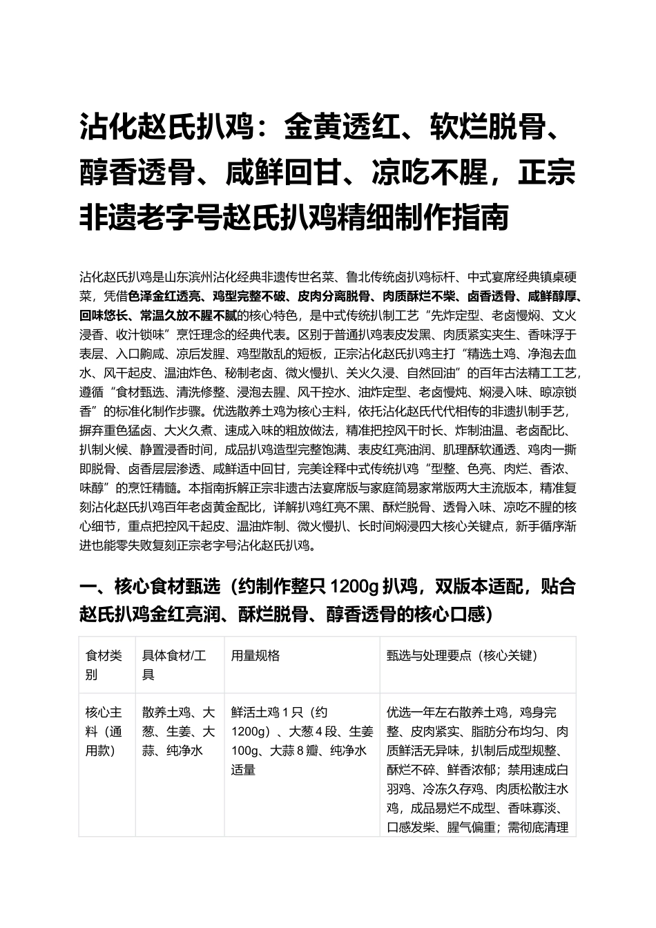 沾化赵氏扒鸡:正宗非遗老字号赵氏扒鸡精细制作指南.docx_第1页