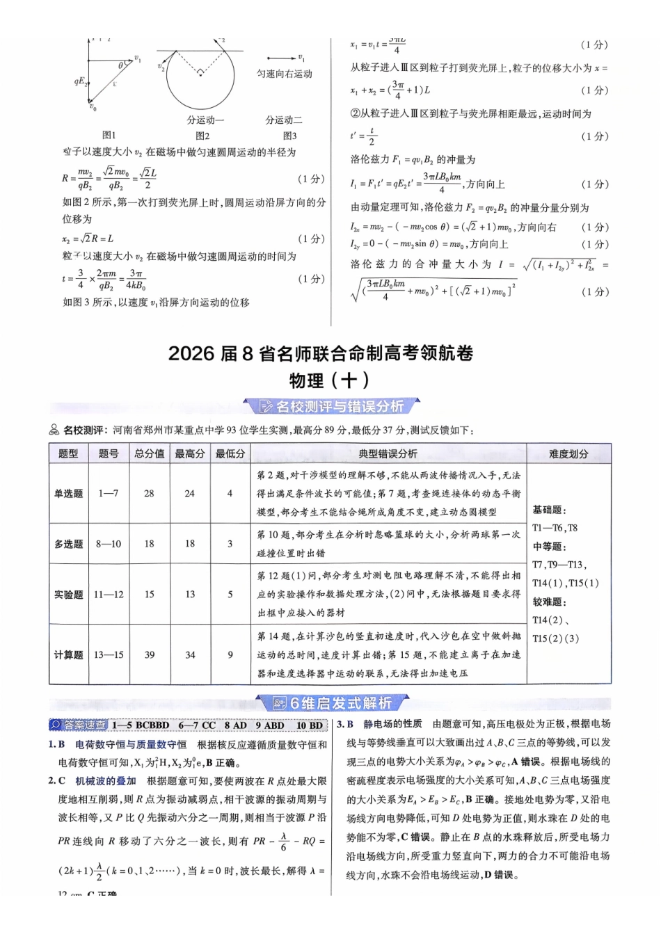 2026金考卷百校联盟高考领航卷物理答案十(新教材).pdf_第1页
