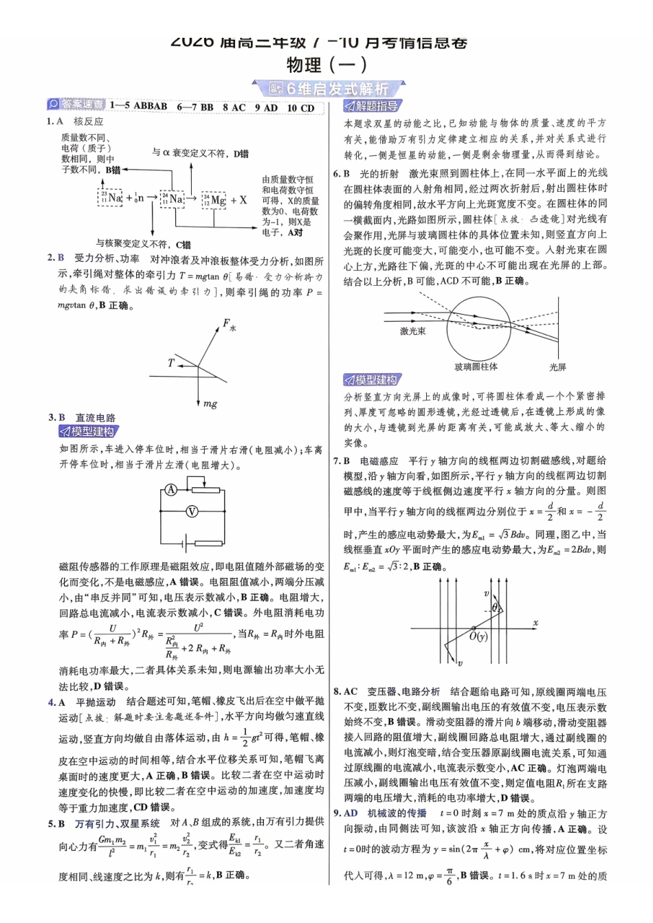 2026金考卷百校联盟高考领航卷物理答案一(新教材).pdf_第1页