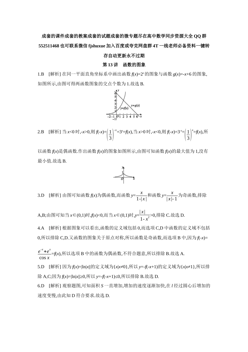 2027年高考数学一轮复习( 全品高考)10 第13讲 函数的图象 【答案】作业手册.docx_第1页
