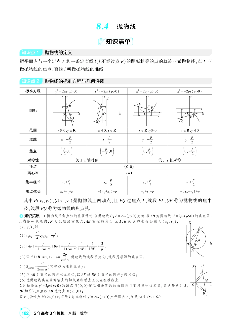 2027新高考数学复习53A版1_8.4 抛物线.pdf_第1页