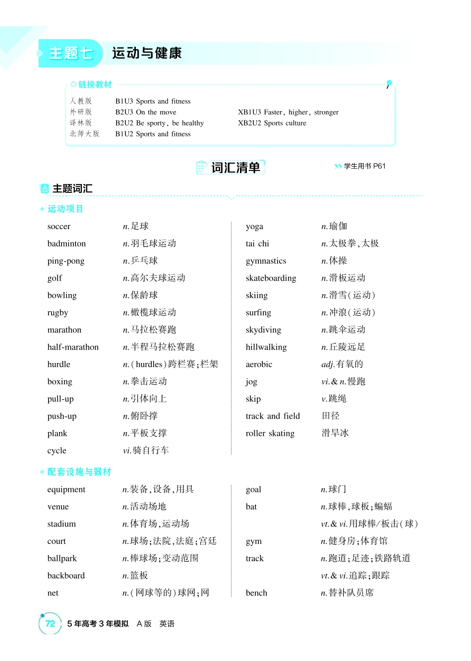 2027新高考英语复习53A版1_主题七 运动与健康.pdf_第1页
