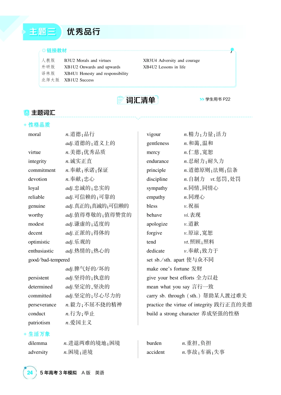 2027新高考英语复习53A版1_主题三 优秀品行.pdf_第1页