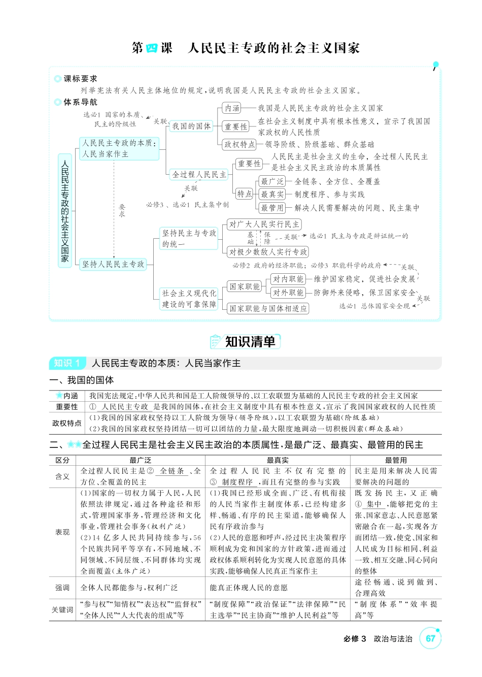 2027新高考政治复习53A版2_11-精讲册-第四课 人民民主专政的社会主义国家.pdf_第1页