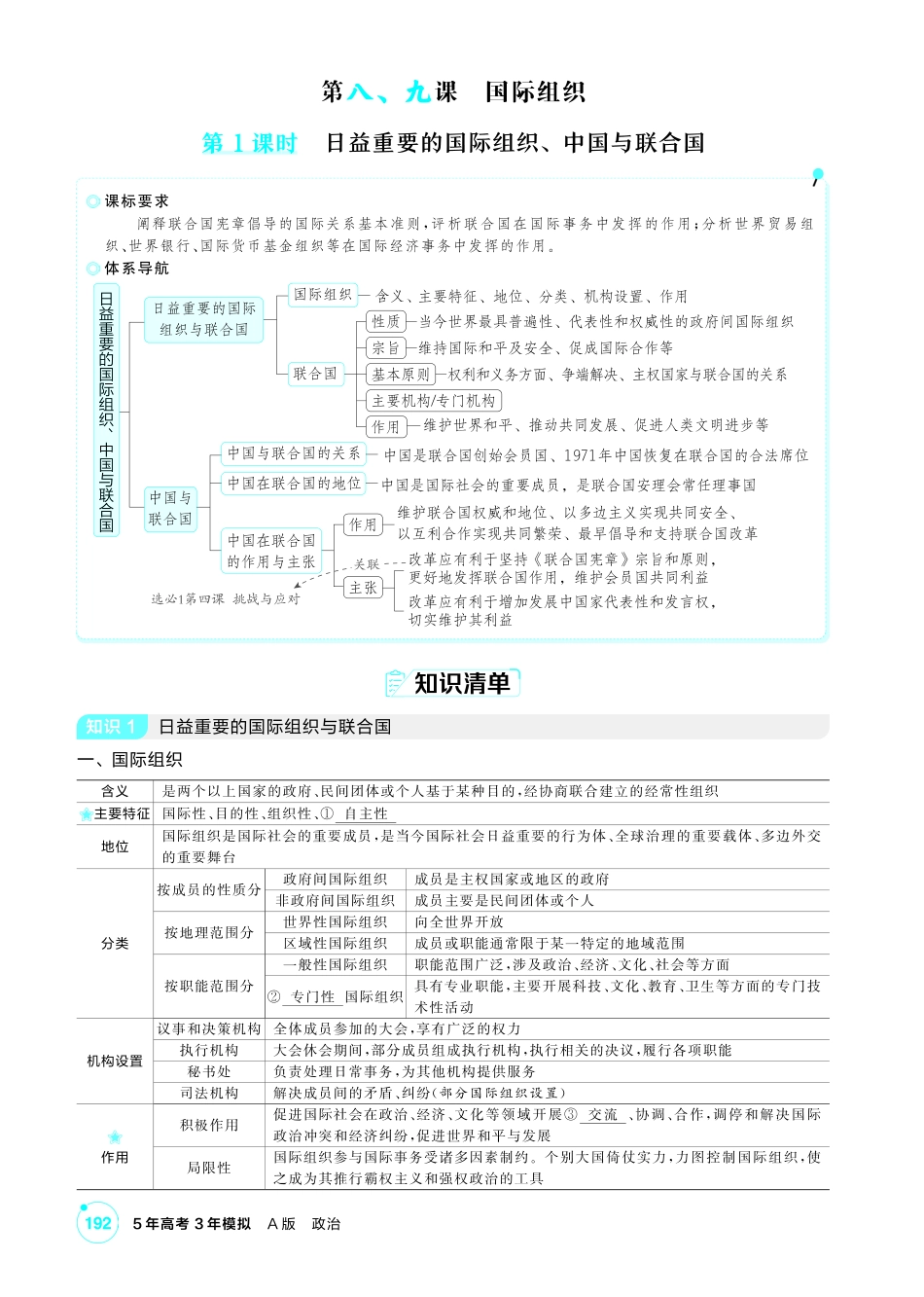 2027新高考政治复习53A版2_35-精讲册-第八、九课第1课时 日益重要的国际组织、中国与联合国.pdf_第1页